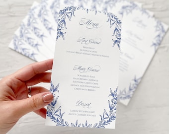 Classic blue wedding menus, Classic wedding menus, Blue wedding, Monogram wedding menu