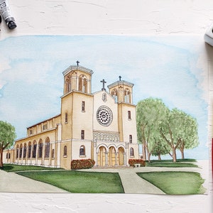 Watercolor venue portrait, personalized gift, Home watercolor painting, Watercolor Wall Art, Christmas gift, wedding gift, holiday gift