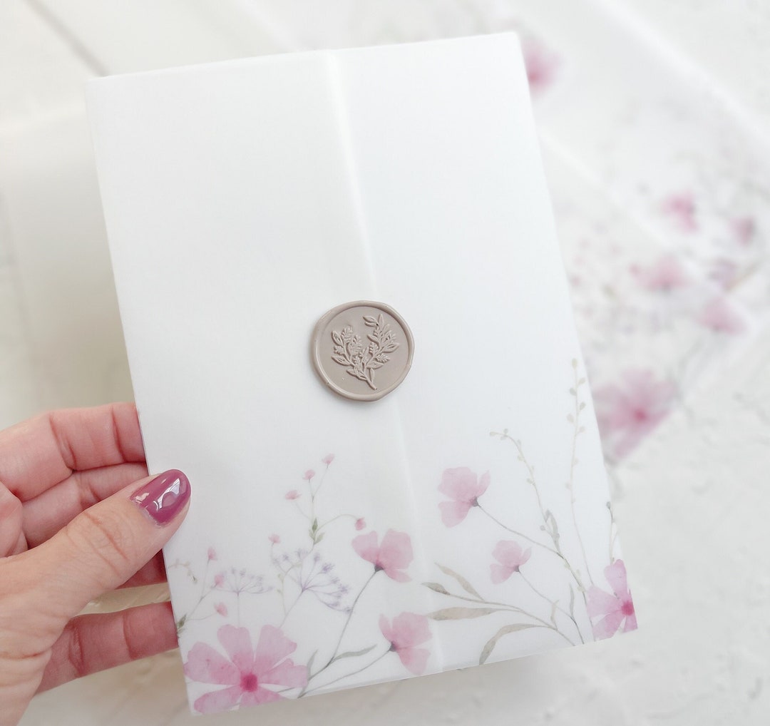 Pink Floral Vellum Jacket for Invitations Vellum Wrap Vellum Etsy