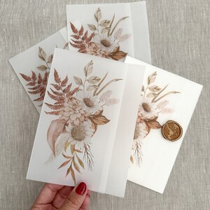 Fall Floral Vellum Jacket, 5x7 Invitation, Wedding Invitation, Vellum ...
