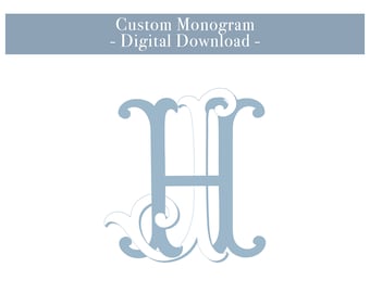 Spersonalizowany monogram do pobrania w wersji cyfrowej, monogram łączony, monogram ślubny, monogram z dwóch liter, monogram vintage, monogram ślubny w wersji cyfrowej