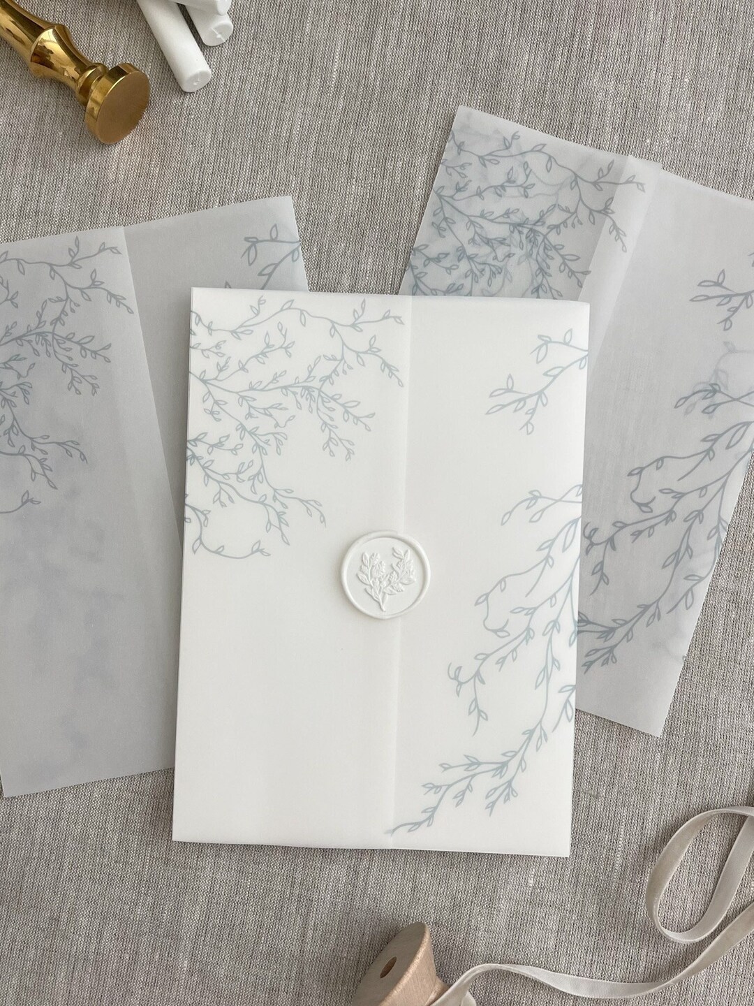 Dusty Blue Vellum Jacket, Vellum Wrap, Printed Vellum, Vellum Jacket