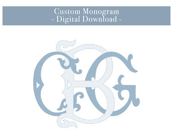 Custom three letter monogram digital download, interlocking monogram, wedding monogram, vintage monogram, vintage wedding monogram