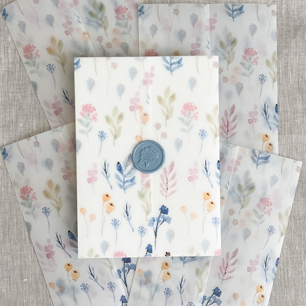 Watercolor floral pattern vellum wrap for invitations, Vellum invitations, Wedding invitations, Floral vellum, Vellum jacket, DIY invitation