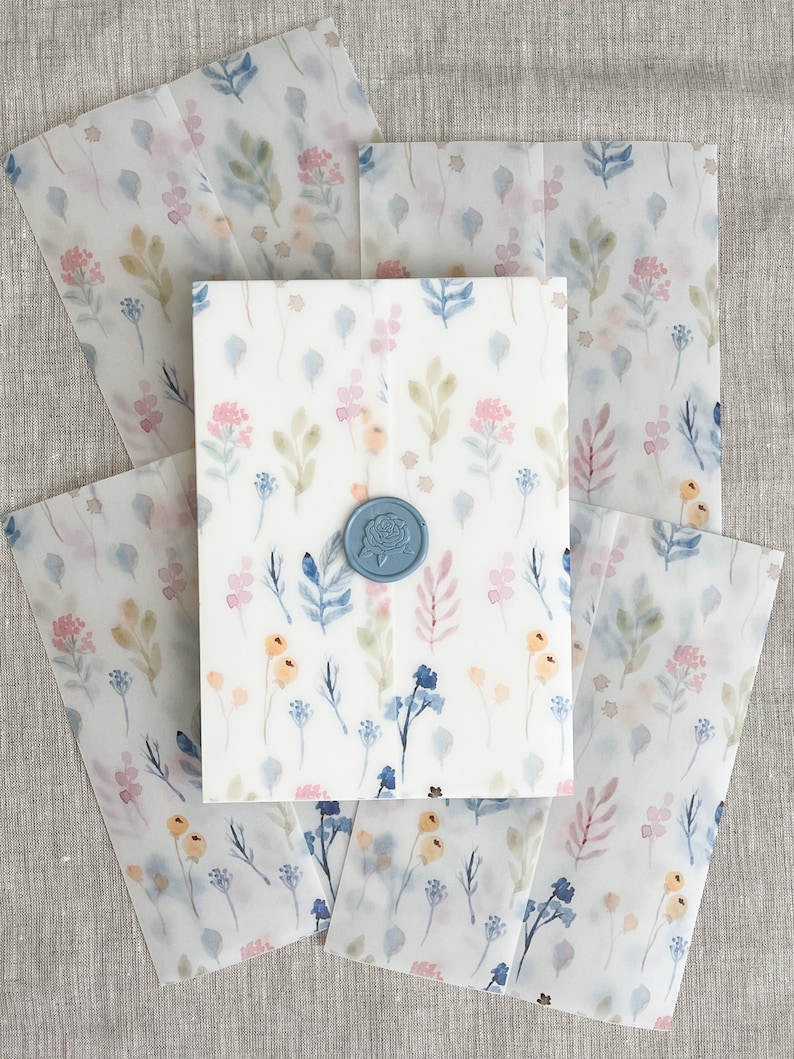 Watercolor Floral Pattern Vellum Wrap for Invitations Vellum Etsy