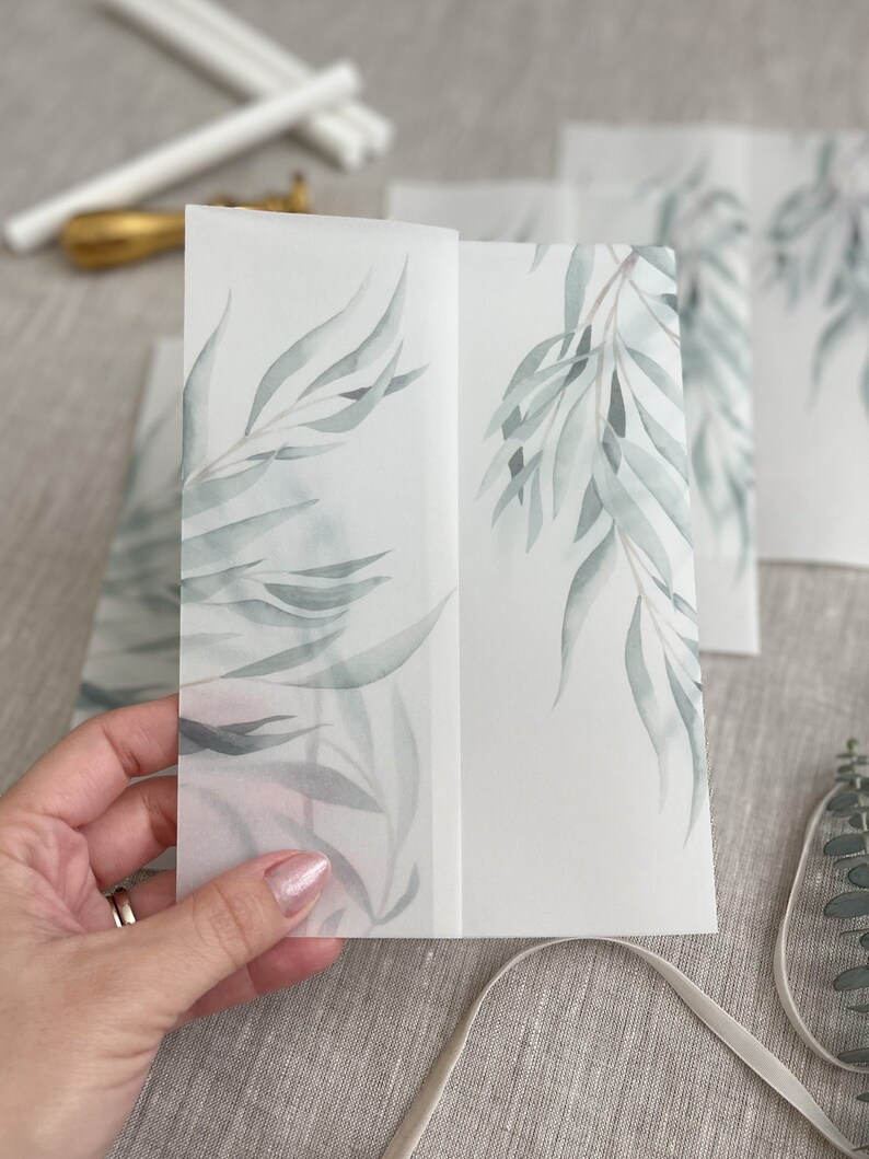 Eucalyptus Vellum Jacket for Invitations Vellum Wrap Wedding Etsy