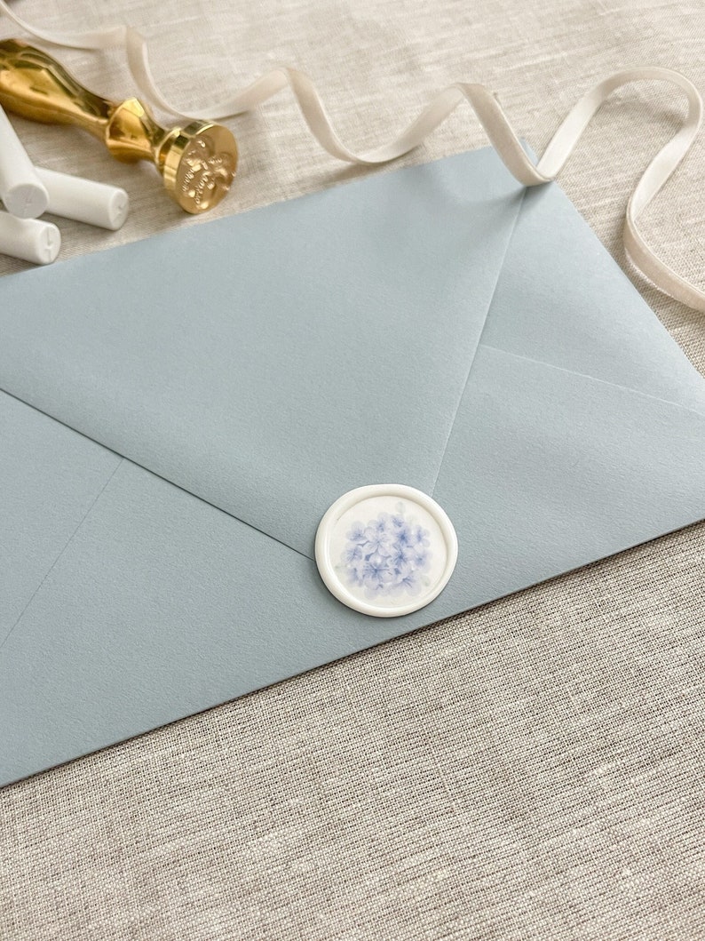 Hydrangea wax seal sticker, Self adhesive wax seal, wax seal stamp, floral wax seal, wedding wax seal, wedding invitation, botanical wax image 1