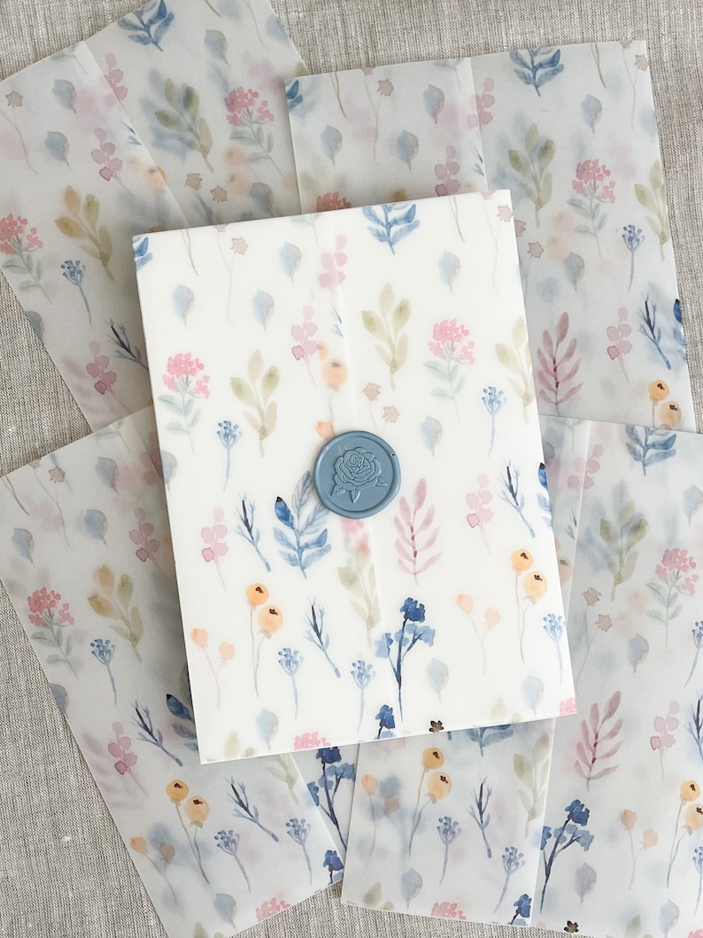 Watercolor Floral Pattern Vellum Wrap for Invitations Vellum Etsy