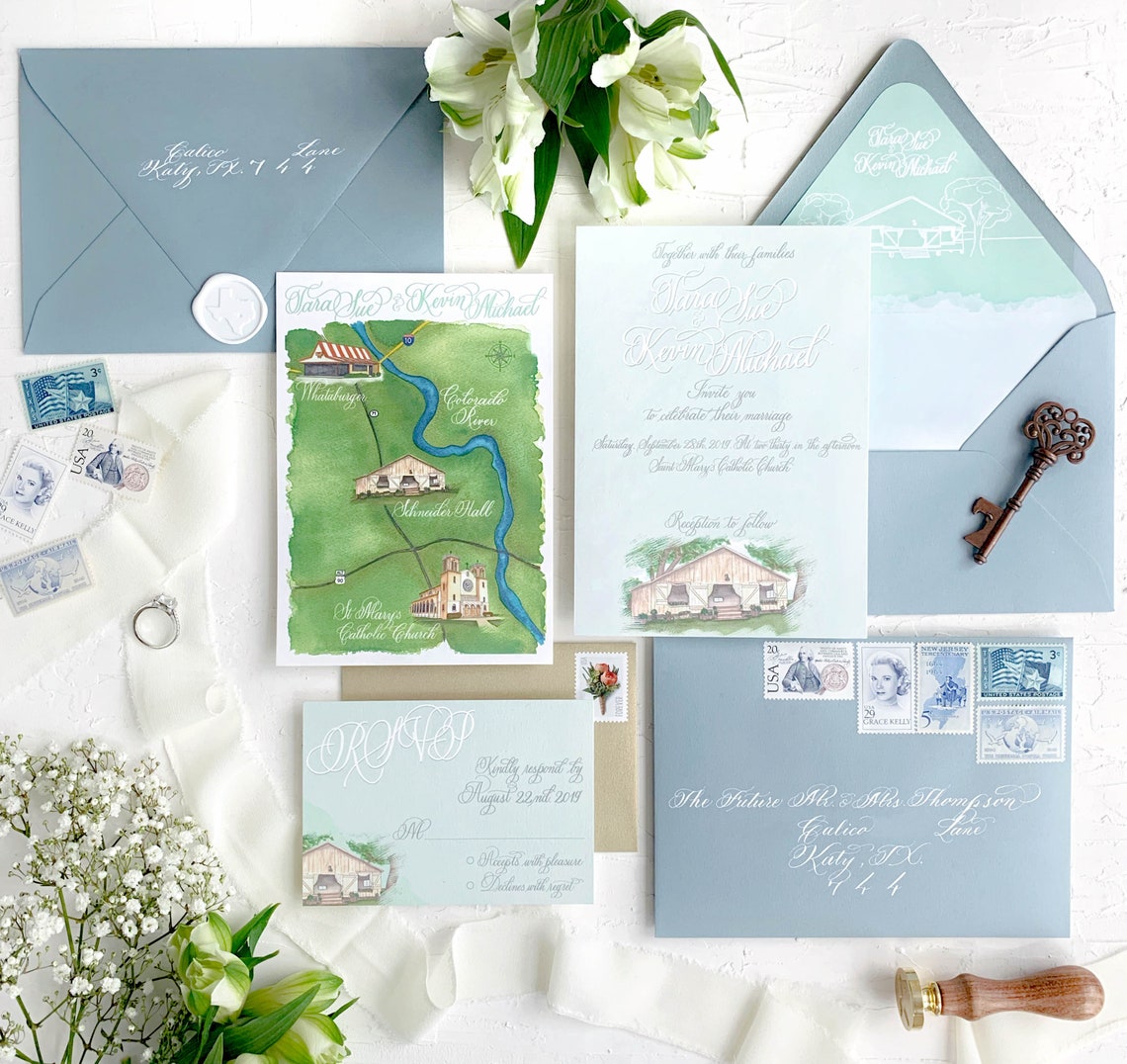 Watercolor Wedding Map / Watercolor Map Illustration / Wedding | Etsy