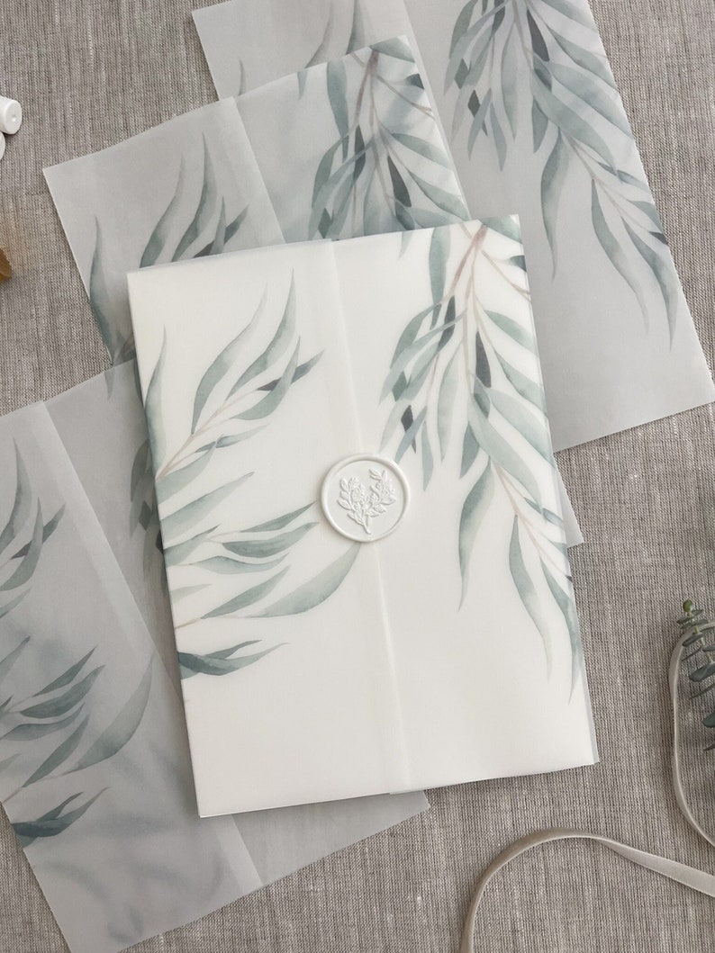 Eucalyptus Vellum Jacket for Invitations Vellum Wrap Wedding Etsy