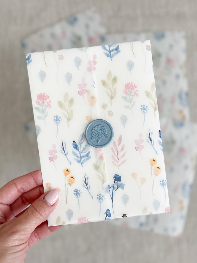 Watercolor Floral Pattern Vellum Wrap for Invitations Vellum Etsy