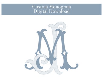 Spersonalizowany monogram do pobrania w wersji cyfrowej, monogram spleciony, monogram ślubny, monogram z dwóch liter, monogram ślubny w stylu vintage