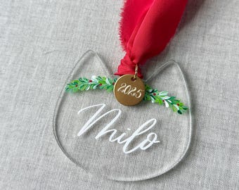 Cat-shaped custom Christmas ornament, customized Christmas ornament, Holiday ornament, acrylic Christmas ornament