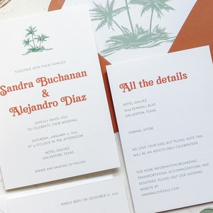 Palm trees wedding invitation, tropical wedding invitation, beach wedding invitation, destination wedding invitation, modern invitation