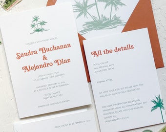 Palm trees wedding invitation, tropical wedding invitation, beach wedding invitation, destination wedding invitation, modern invitation
