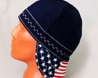 Patriotic Welders Hats Bikers Caps Welding Cap Hat Cotton Decorative Stitching Weld Cap Made in USA Ready to Ship