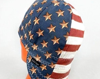 Aged Wooden Flag Patriotic Welding Welders Cap  Hats Bikers Caps  Hat Cotton Decorative Stitching Weld Cap Made in USA Ready to Ship