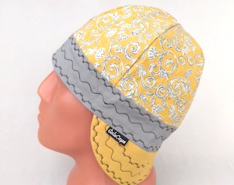 Mustard Floral/Gray Welders Welding Cap  Hats Bikers Caps  Hat Cotton Decorative Stitching Weld Cap Made in USA Ready to Ship