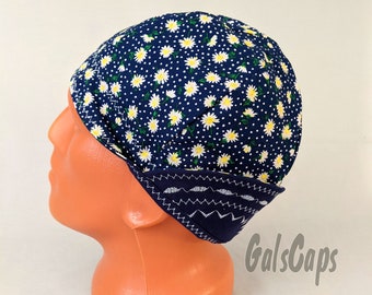 Floral/Dark Blue Welders Hats Bikers Caps Welding Cap Hat Cotton Weld Cap Made in USA Ready to Ship