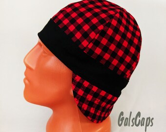 Banded Buffalo Plaid Welders Hats Bikers Caps Welding Cap Hat Cotton Weld Cap Made in USA Ready to Ship
