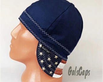 Dark Blue Patriotic Welding Welders Cap  Hats Bikers Caps  Hat Cotton Decorative Stitching Weld Cap Made in USA