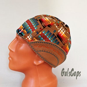 Native Aztec/Tan Welders Hats Bikers Caps Welding Cap Hat Cotton Weld Cap Made in USA Ready to Ship