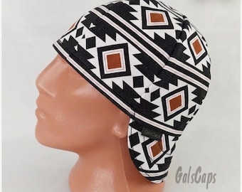 Aztec/Black Reversible Welding Caps Black/Black Welders Pipefitters Bikers Cap Welding Hat for Work Made in Usa Ready to Ship