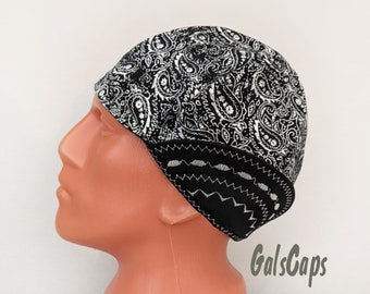 Black/White Paisley Welders Hats, Bikers Caps, Welding Cap Hat, Cotton.