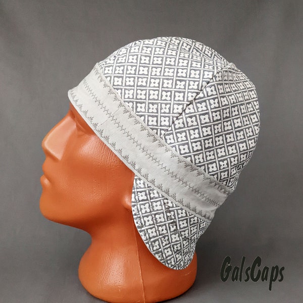 Small Gray Print/Light Gray Welders Welding Cap  Hats Bikers Caps  Hat Cotton Decorative Stitching Weld Cap Made in USA Ready to Ship
