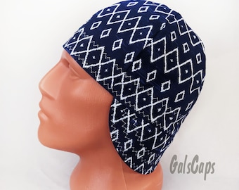 White Diamonds on Dark Blue Welders Hats Bikers Caps Welding Cap Hat Cotton Weld Cap Made in USA