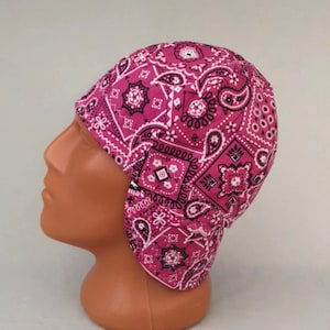 Hot Pink/Black Paisley Welders Hats, Bikers Caps, Welding Cap Hat, Cotton.