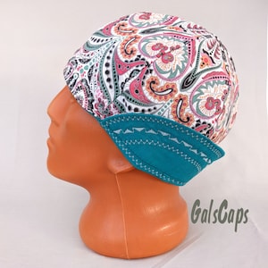 Kaleidoscope/Teal Hats Bikers Caps Welding Cap Hat Weld Cap Made in USA Ready to Ship