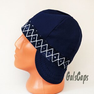 Diamonds/Dark Blue Welders Welding Cap  Hats Bikers Caps  Hat Cotton Decorative Stitching Weld Cap Made in USA Ready to Ship