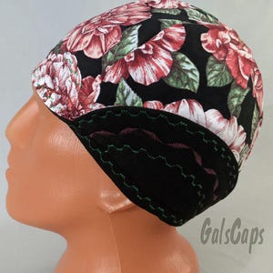 Flowers on Black Welding Cap Decorative Stitching Bikers Caps Hat Cotton Weld Cap Made in USA