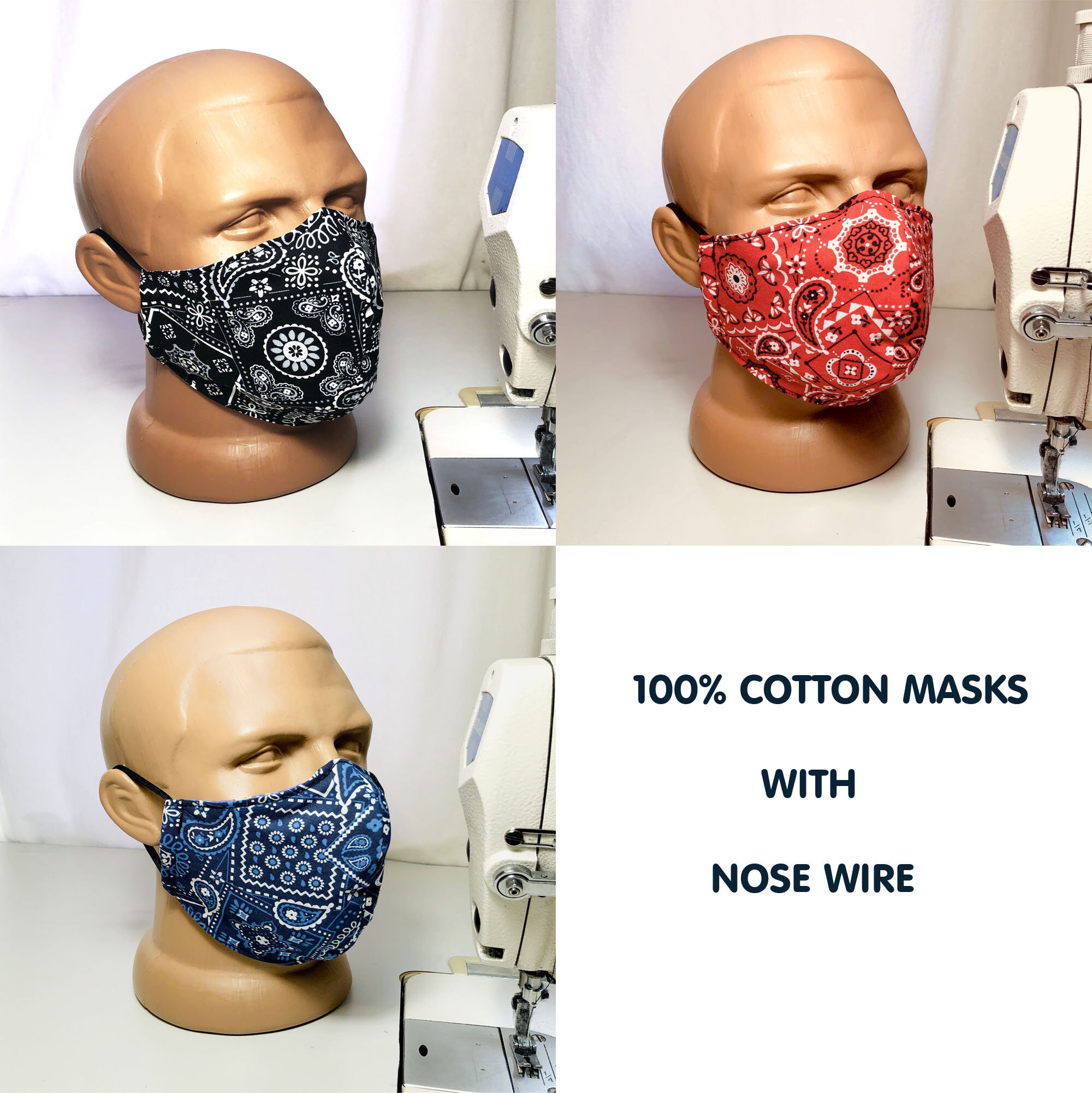 Face Masks With Nose Wire Washable Reusable Triple Layer Face Etsy