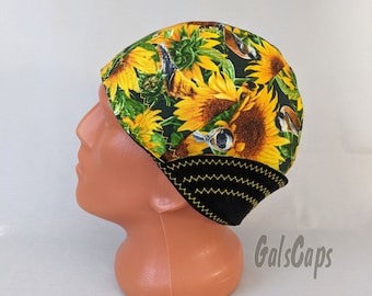 Sunflowers/Black Welders Hats Bikers Caps Welding Cap Hat Cotton Weld Cap Made in USA Ready to Ship