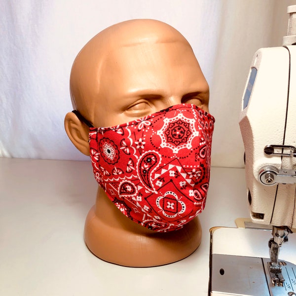 Red Bandana Washable Reusable Triple Layer Face Cotton Mask  made in USA