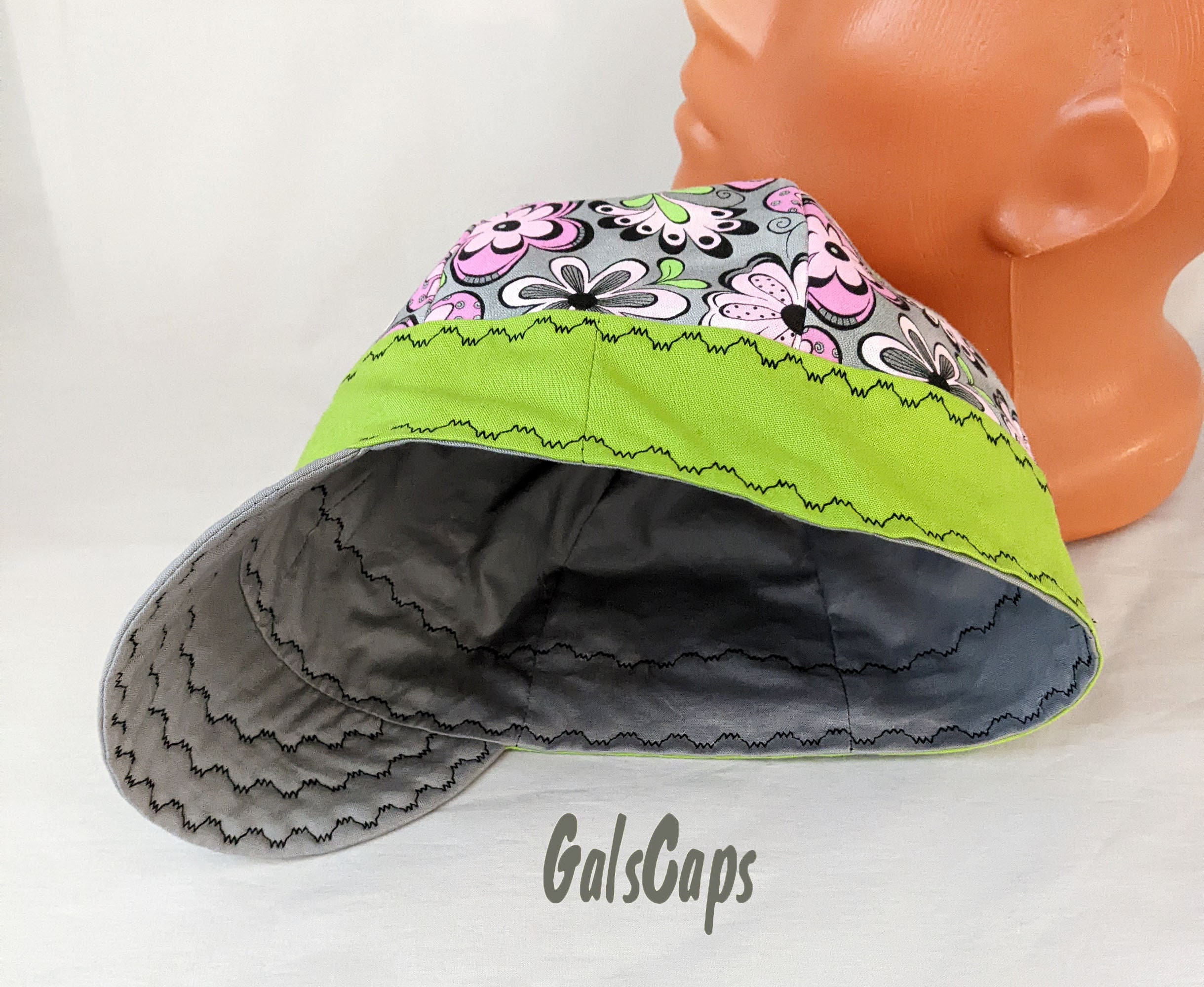 Cappello Da Saldatore In Cotone Con Stampa Fiori/Teal - Unisex, Fatto A Mano