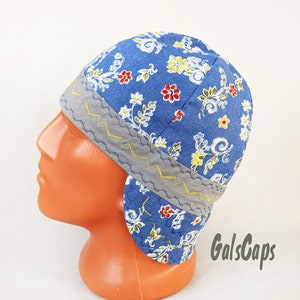 Blue Floral Paisley Welders Welding Cap  Hats Bikers Caps  Hat Cotton Decorative Stitching Weld Cap Made in USA Ready to Ship