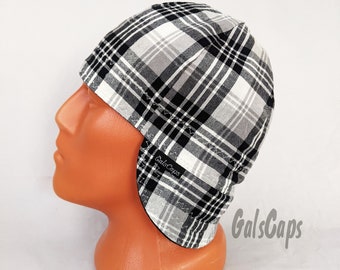 Plaid Gray Black Welders Hats Bikers Caps Welding Cap Hat Cotton Weld Cap Made in USA