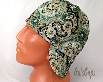 Green Floral Paisley Metallic Bikers Caps Welding Cap Hat Cotton Weld Cap Made in USA