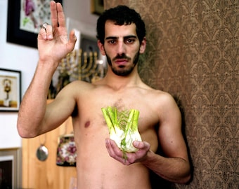 King David Messiah Of Israel, A Jewish Hero, Blessing Father, Sacred Heart of Jesus, Shirtless Male Portrait, Analogue Color Photography Art