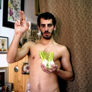 King David Messiah Of Israel, A Jewish Hero, Blessing Father, Sacred Heart of Jesus, Shirtless Male Portrait, Analogue Color Photography Art