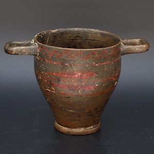 Antiquities, Circa 4th Century BC Magna Graceia Blackware Pottery Skyphos, Ancient Greek Ceramics A Cup With Two Handles, Collectibles