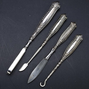 Antique Sterling Silver Dresser Set, Vanity Manicure Tools, Buttonhook, Art Nouveau Design, Fashion Lifestyle Accessories