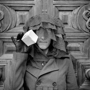 A Box For Pandora, Portrait of a Young Woman, European Street Fashion, Lubitel Black and White Analogue Photography Art Prints, Madrid Spain