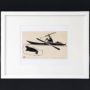 Hunter And Walrus, Vintage 1979 Inuit Art Lithograph, By Henry Napartuk, Artic Sea Eskimos, Canada First Nations, Hand Signed Print Artwork