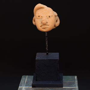 Ancient Huastec Head Figure Orange Pottery, Circa 300 AD Panuco River Style, Veracruz PreColumbian Ceramic Idol Figure, Prehispanic Mexico