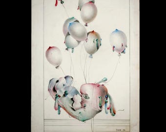Abortion, A Hand Signed 1973 Color Pencil Drawing Painting By Antonio. Surrealism, Contemporary Art With Feminist Themes
