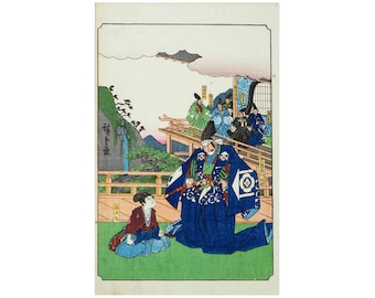 Utagawa Kunisada, Antique Taisho Era Ukiyo-e Color Woodblock Print On Washi Paper, The Soga Brothers, Oriental Arts, East Asian Collectibles